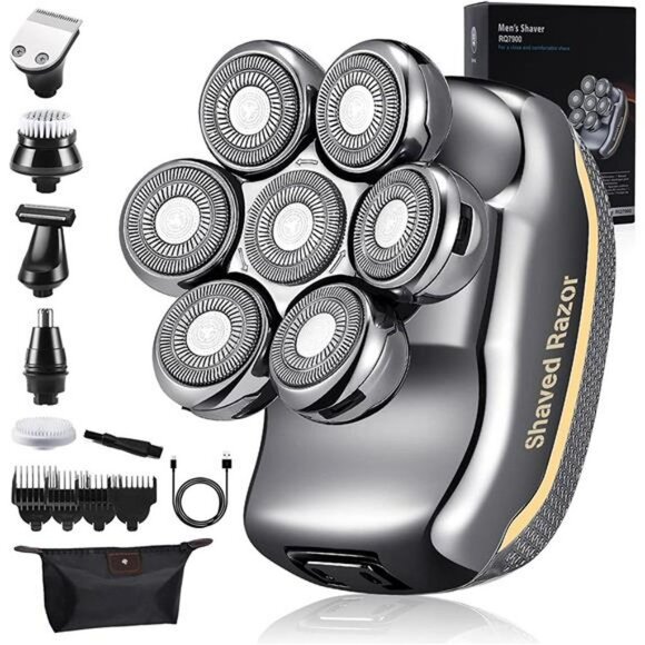 Rechargeable Cordless Head Shaving Razors for Bald Man 6 in 1(Gray)